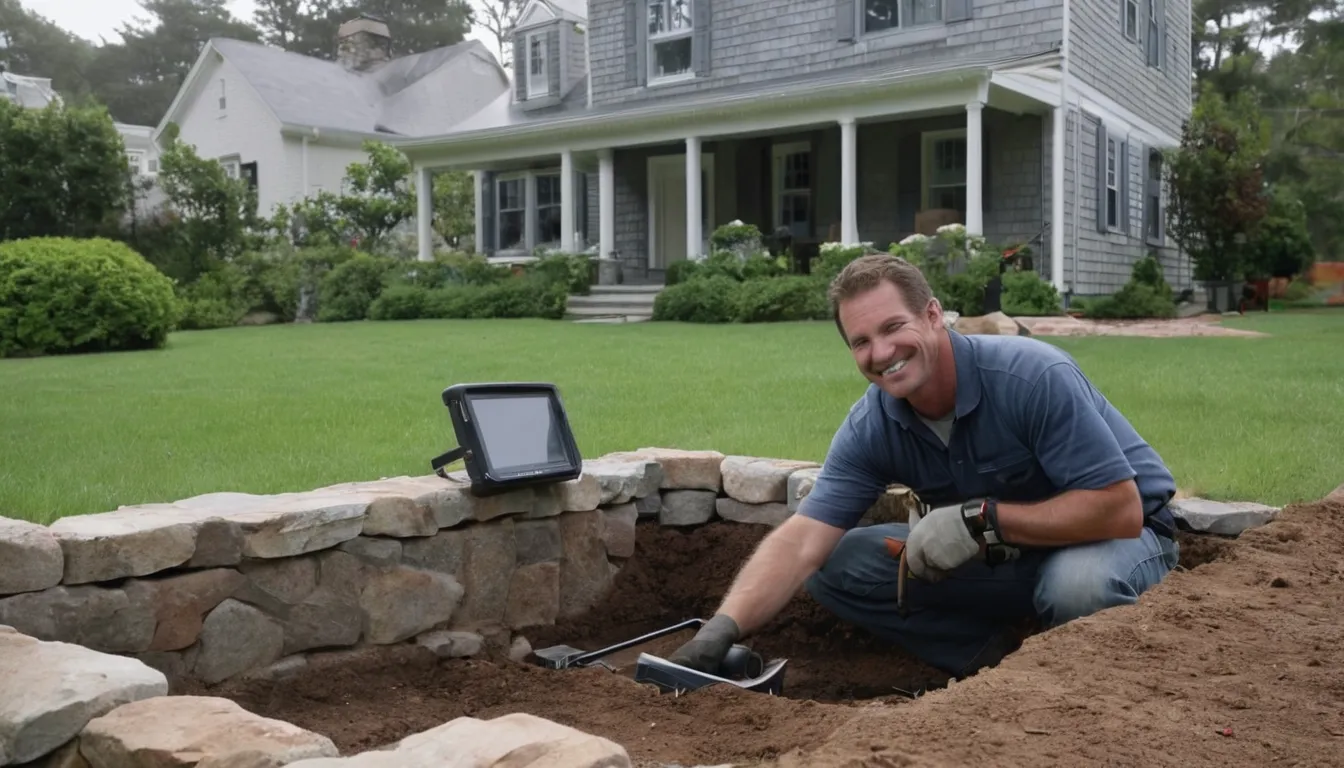 A friendly local provider and a homeowner reviewing a sewer line repair beside an open yard trench in the Murrysville area